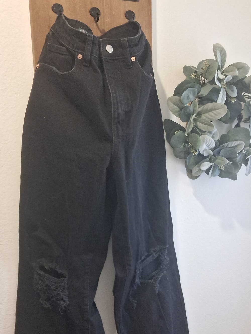 wild fable Black High-Rise Flare Jeans with Distressed Knees